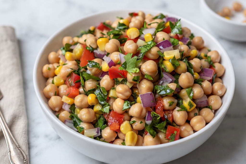 salada de grão-de-bico com atum