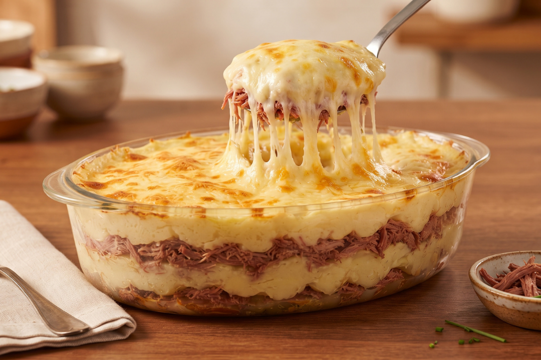 escondidinho de mandioca com carne-seca